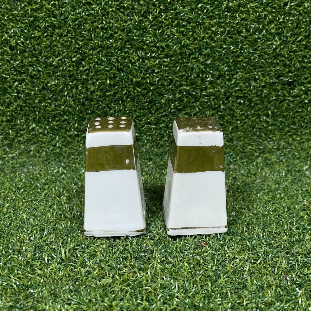 Vintage Pair White Gold Ceramic Miniature Salt and Pepper Shakers